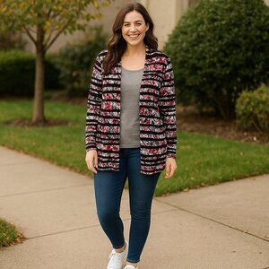 Belldini Womens Colorful stripe print open cardigan Size XL